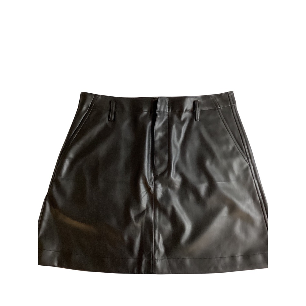 Gap Faux Leather Mini Skirt Black‎ A-Line High Rise Pockets Size 10/30
